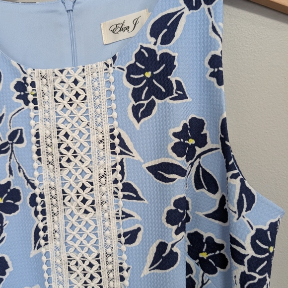 Eliza J Blue and White Shift Floral Mini Dress Resort A Line Crochet Bnwot 8 - Picture 3 of 14